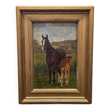 Jean Van Marcke De Lummen Oil Painting Mare With Foal, early 1800s