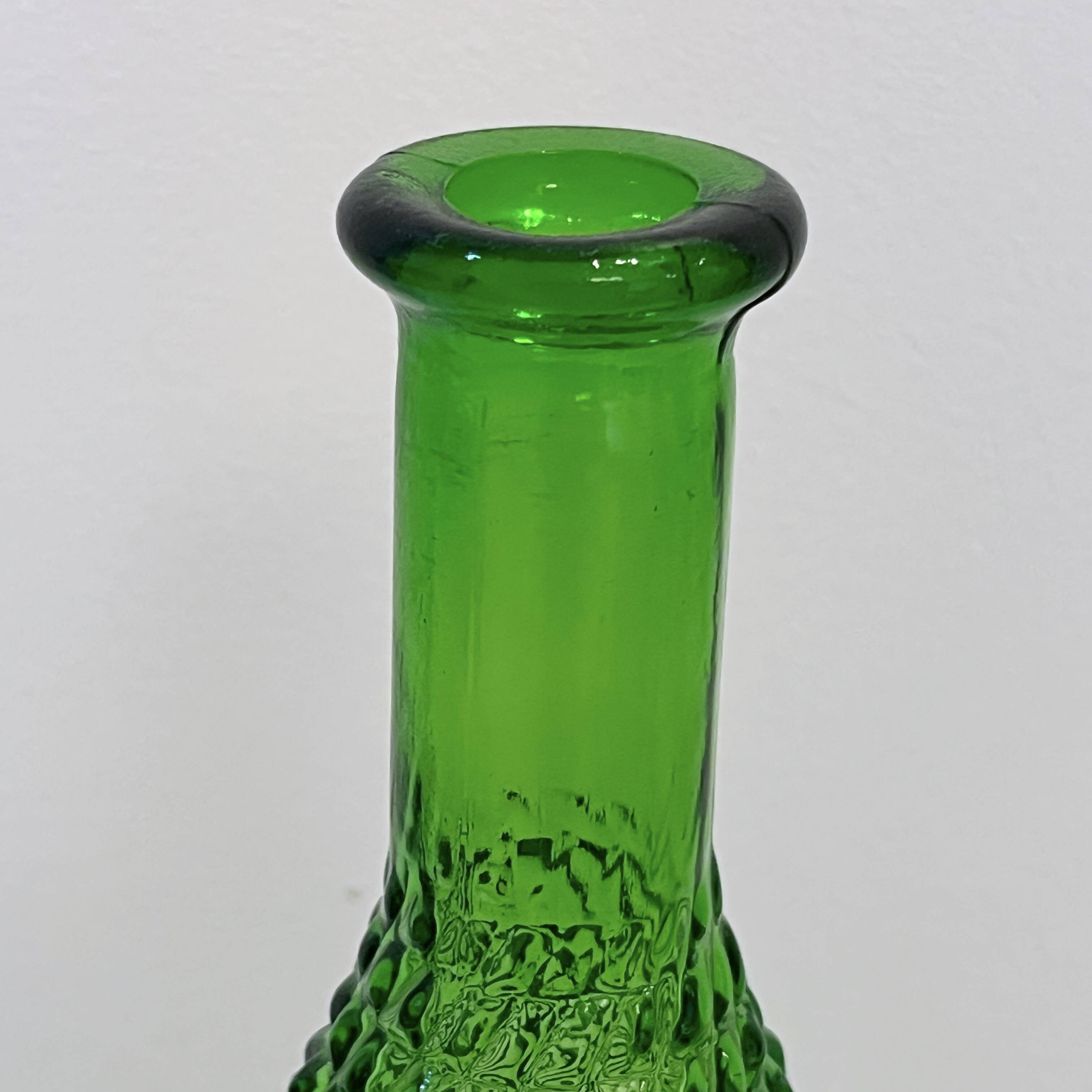 Empoli bottle vintage carafe in green diamond point glass Italy