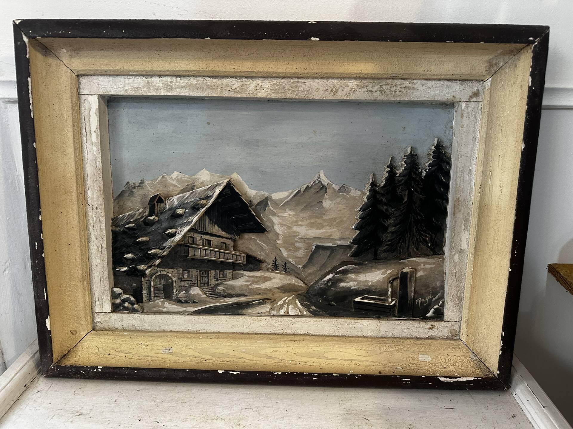 Mid-century carved and painted Alpine table L 56 cm/H 43 cm