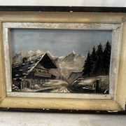 Sculpted and painted Alpine table mid-century L 56 cm/H 43 cm