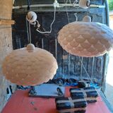 Pair of vintage white plastic pendant lights