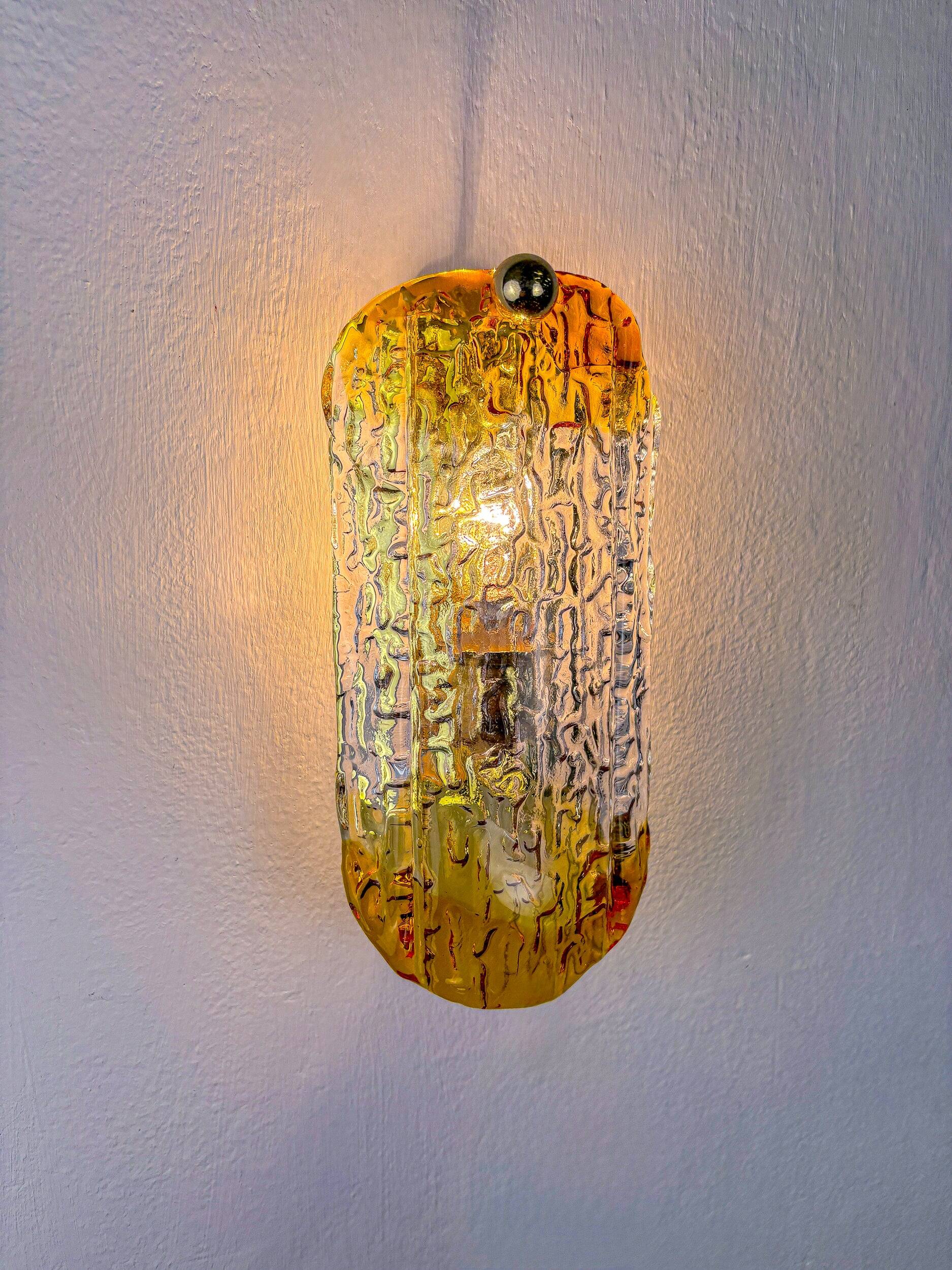 Orange frosted Murano Mazzega wall sconce, Italy, 1970s