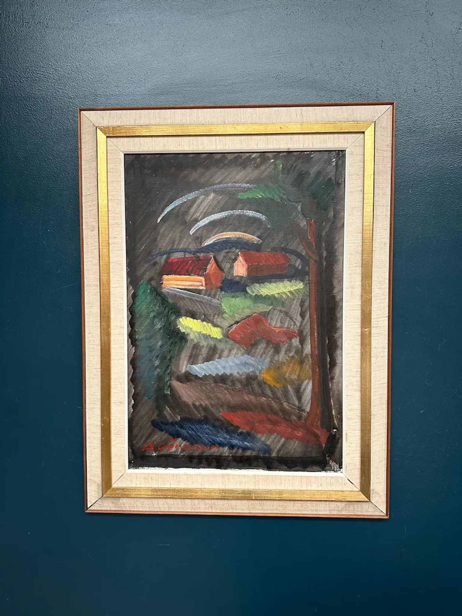 Large Original Swedish Oil on Canvas – “Landscape” by Bror Göransson – Signed – Vintage & Framed – 83 × 63 cm (32.7" × 24.8")