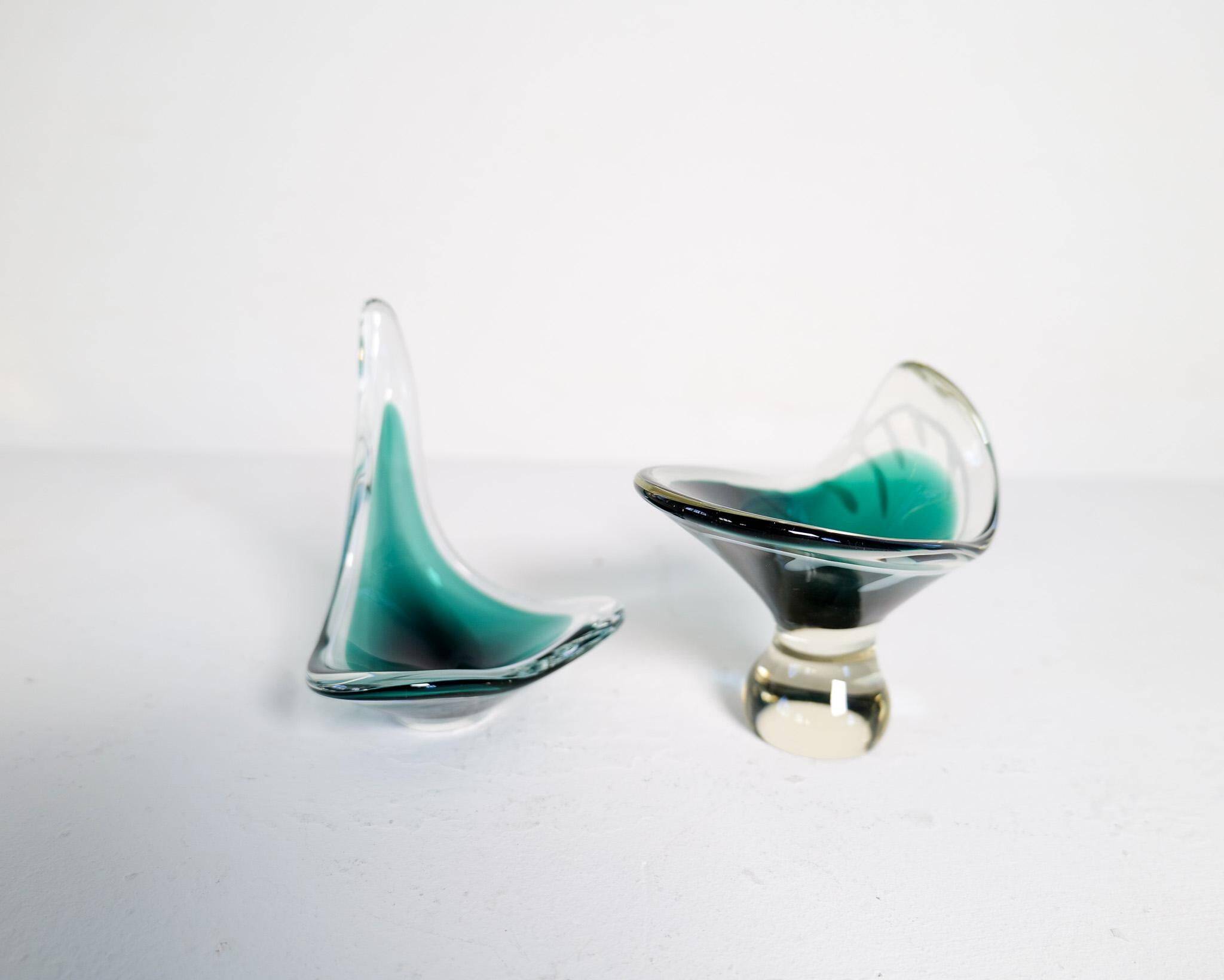 Set of 6 pieces of modern mid-century art glass "Shell", Flygfors Sweden 1955