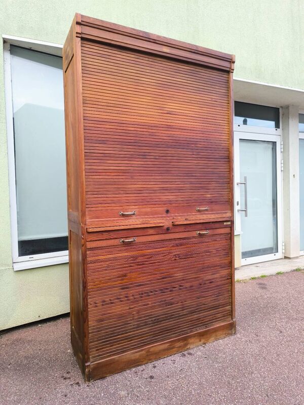 Armoire secrétaire rideaux bois rangement volet vintage années 1940