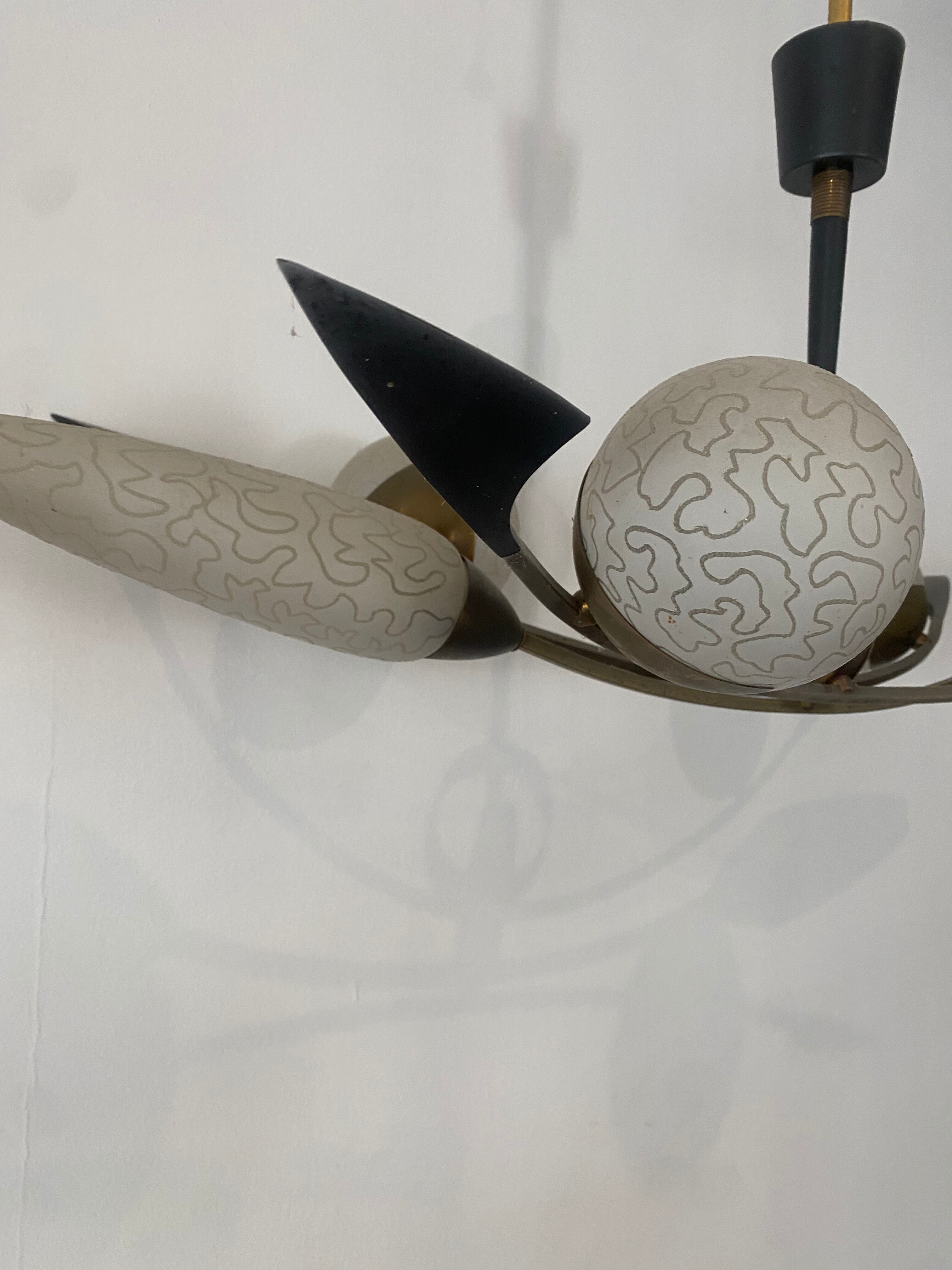 Art deco brass and glass chandelier