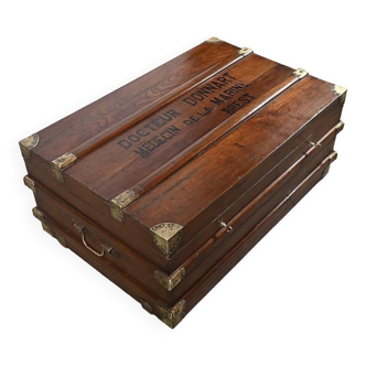 Important Naval Officer's Travel Trunk, in Teak – Late 19th Century