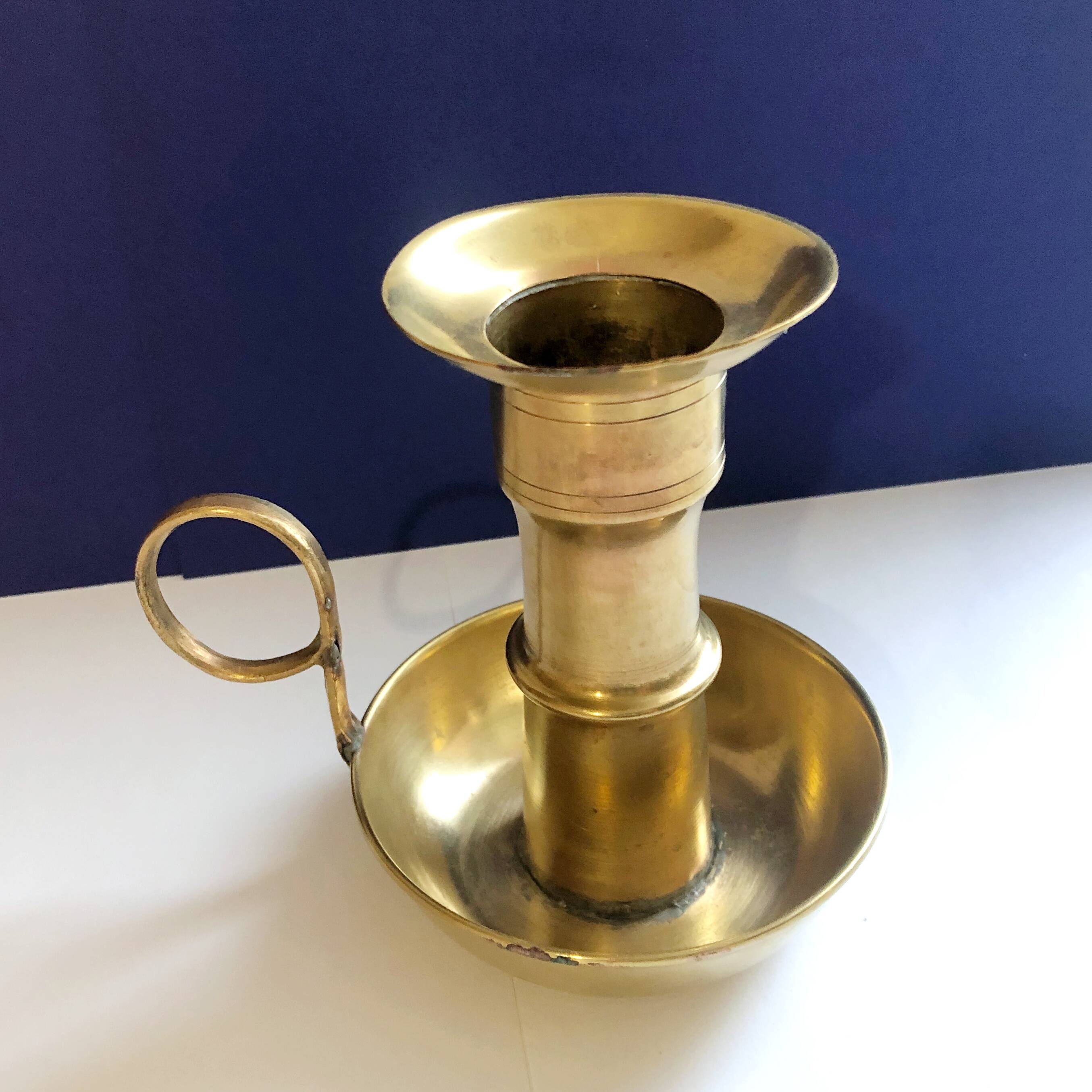 Large artisanal hand candle holder cellar rat gilded copper vintage atypical