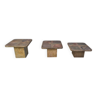 Vintage brutalist slate stone nesting tables by Design Studio Stam, 1990s