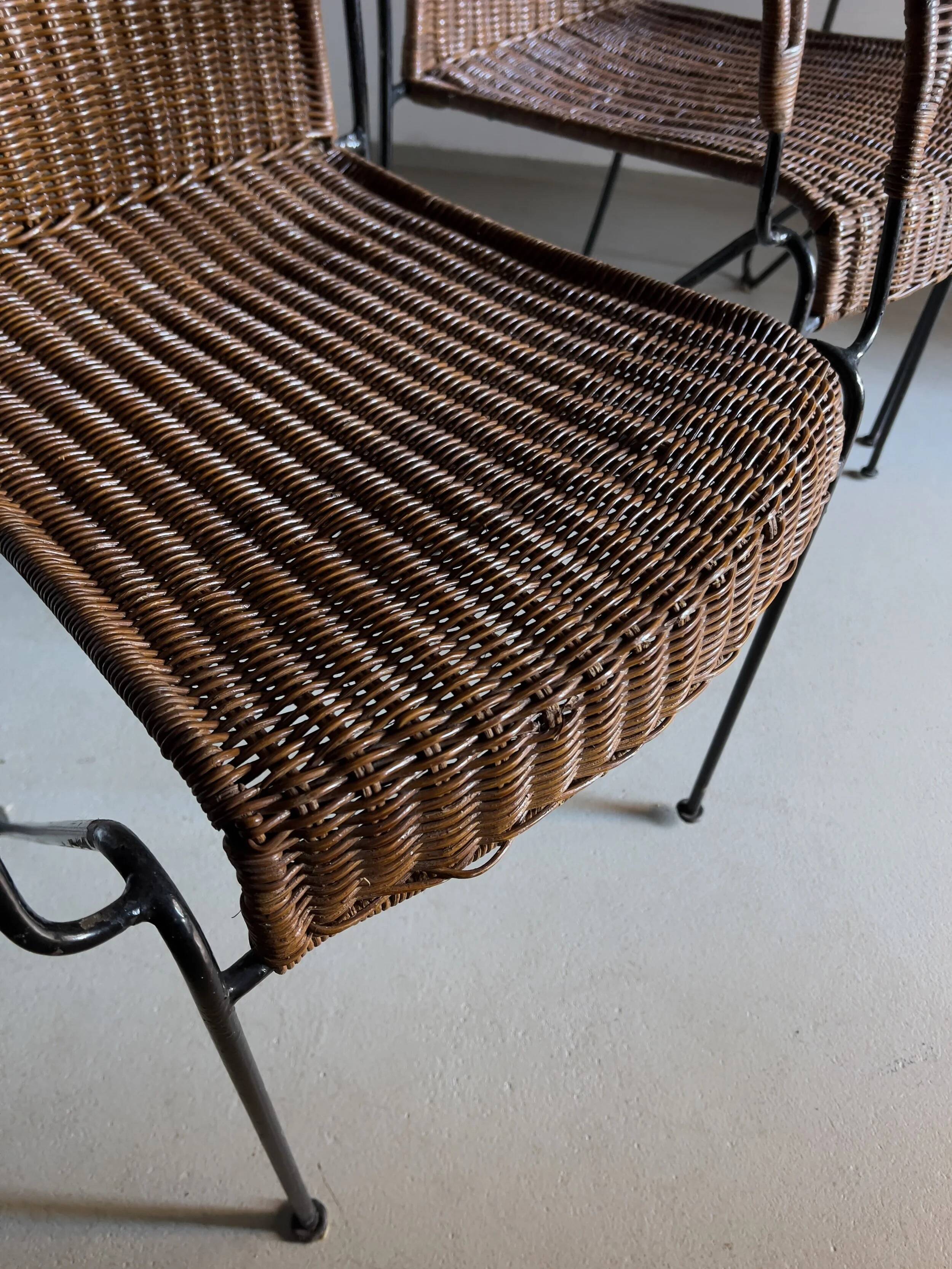 4 Frederick Weinberg wicker iron chairs | 1960s