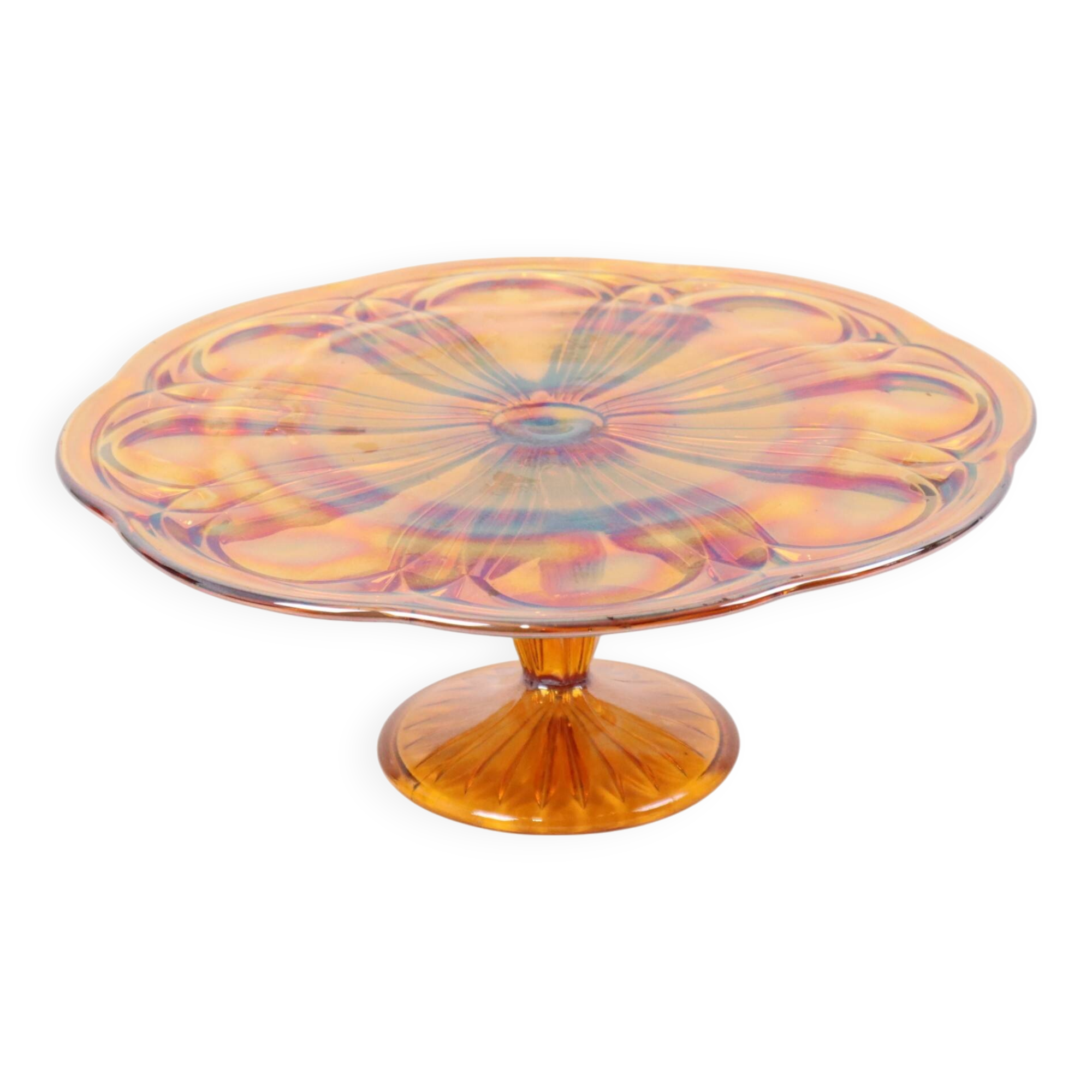 Art Deco Orange Cake Dish Mother of Pearl Pastry Dish Depression Glass