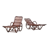 Pair of Bamboo and Rattan Chaise Lounges Germany 1950s