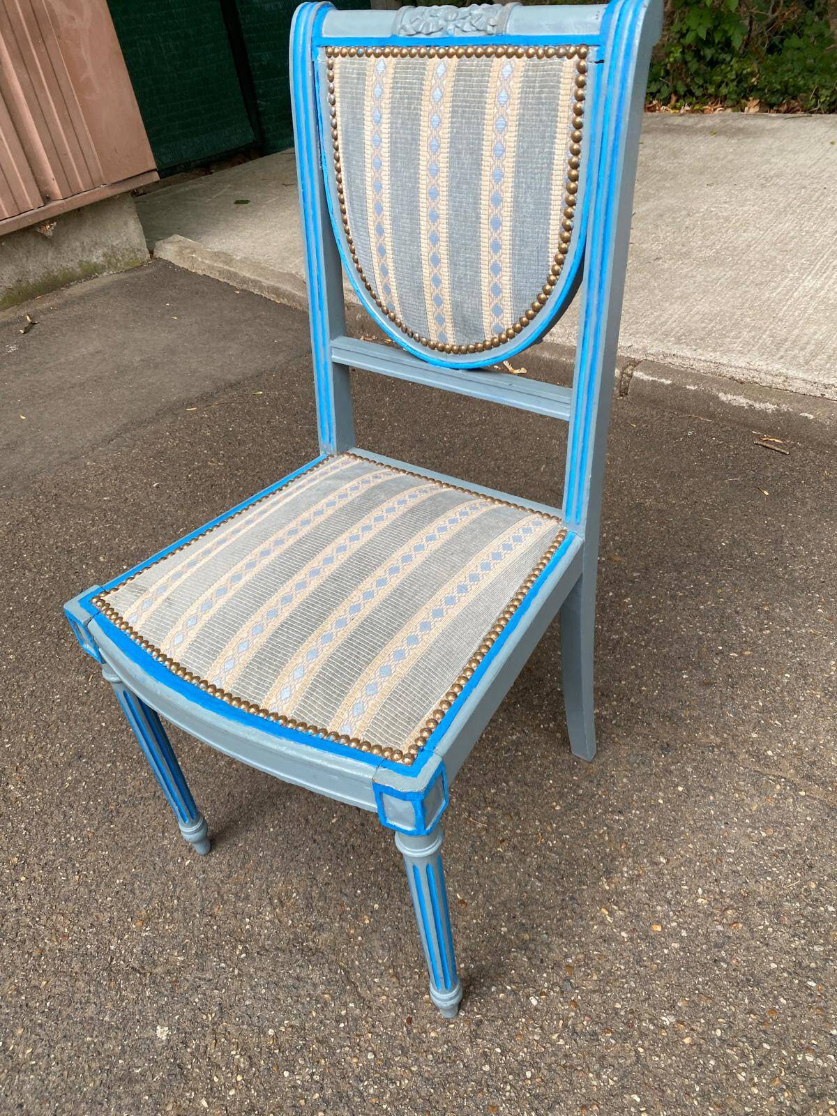 Louis XVI Style Chair / Medallion Painted in Blue