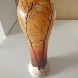 VASE signé LEGRAS EN VERRE ÉMAILLÉ DÉCOR NEIGE EN RELIEF TON ORANGE