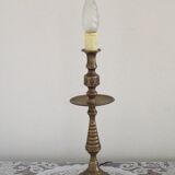 Tall Heavy Brass Electrified Moroccan Candlestick Lamp Mid-20th Century