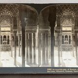 Old photography stereo, stereograph, luxury albumine 1903 Court of lions, Granada, Spain