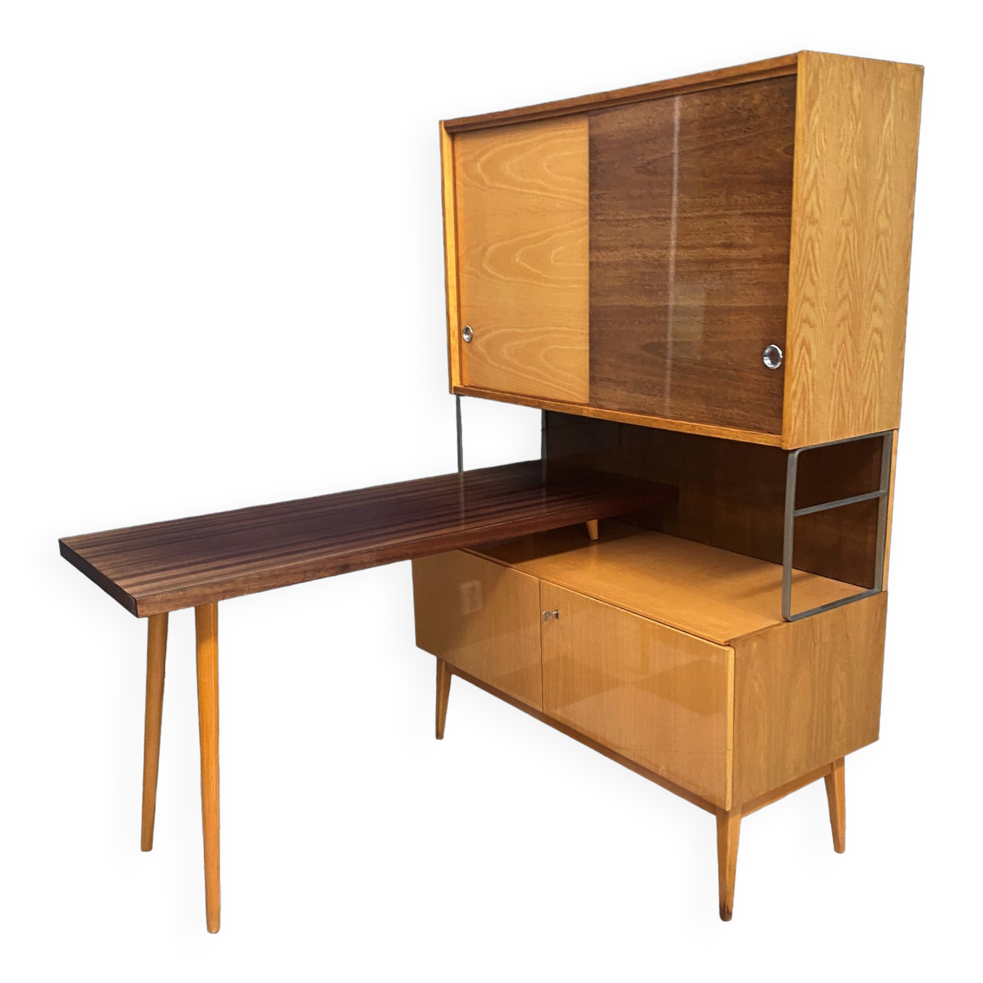 Jitona cabinet with desk two tone wood 1960s