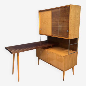 Jitona cabinet with desk two tone wood 1960s
