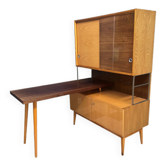 Jitona cabinet with desk two tone wood 1960s