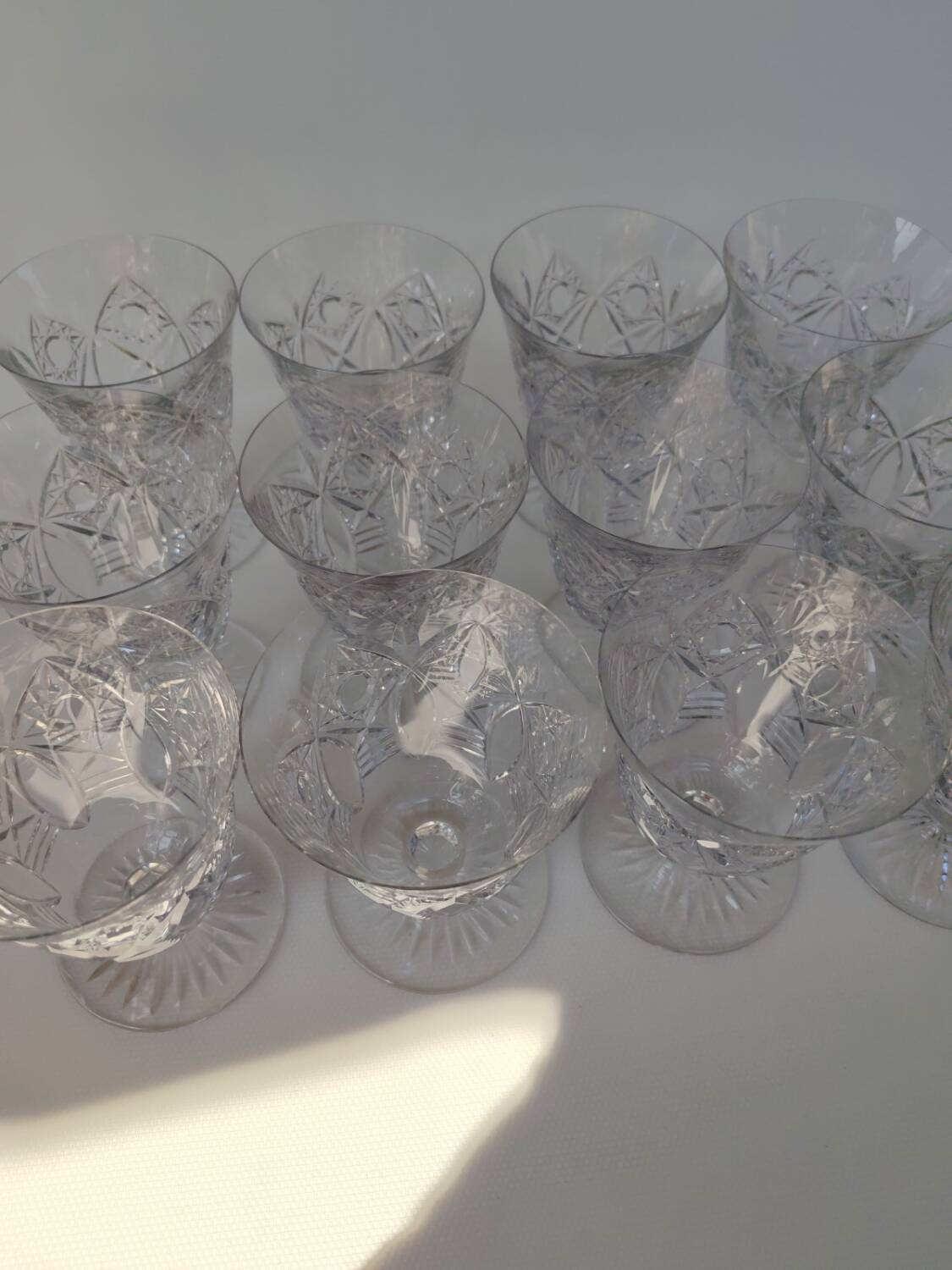12 Baccarat crystal water and wine glasses, Beaujeu model, mid-20th century.