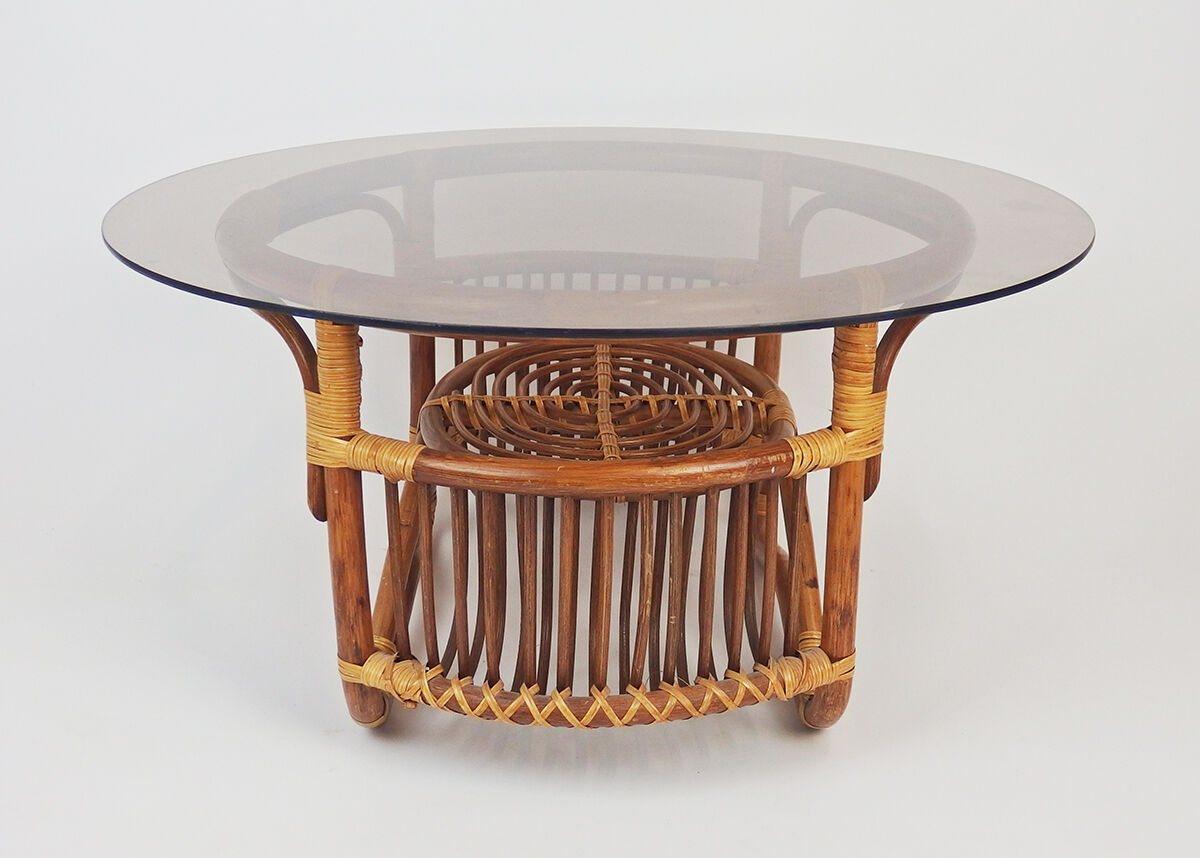 Rattan and glass coffee table