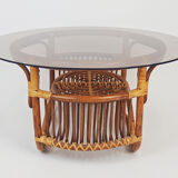 Rattan and glass coffee table