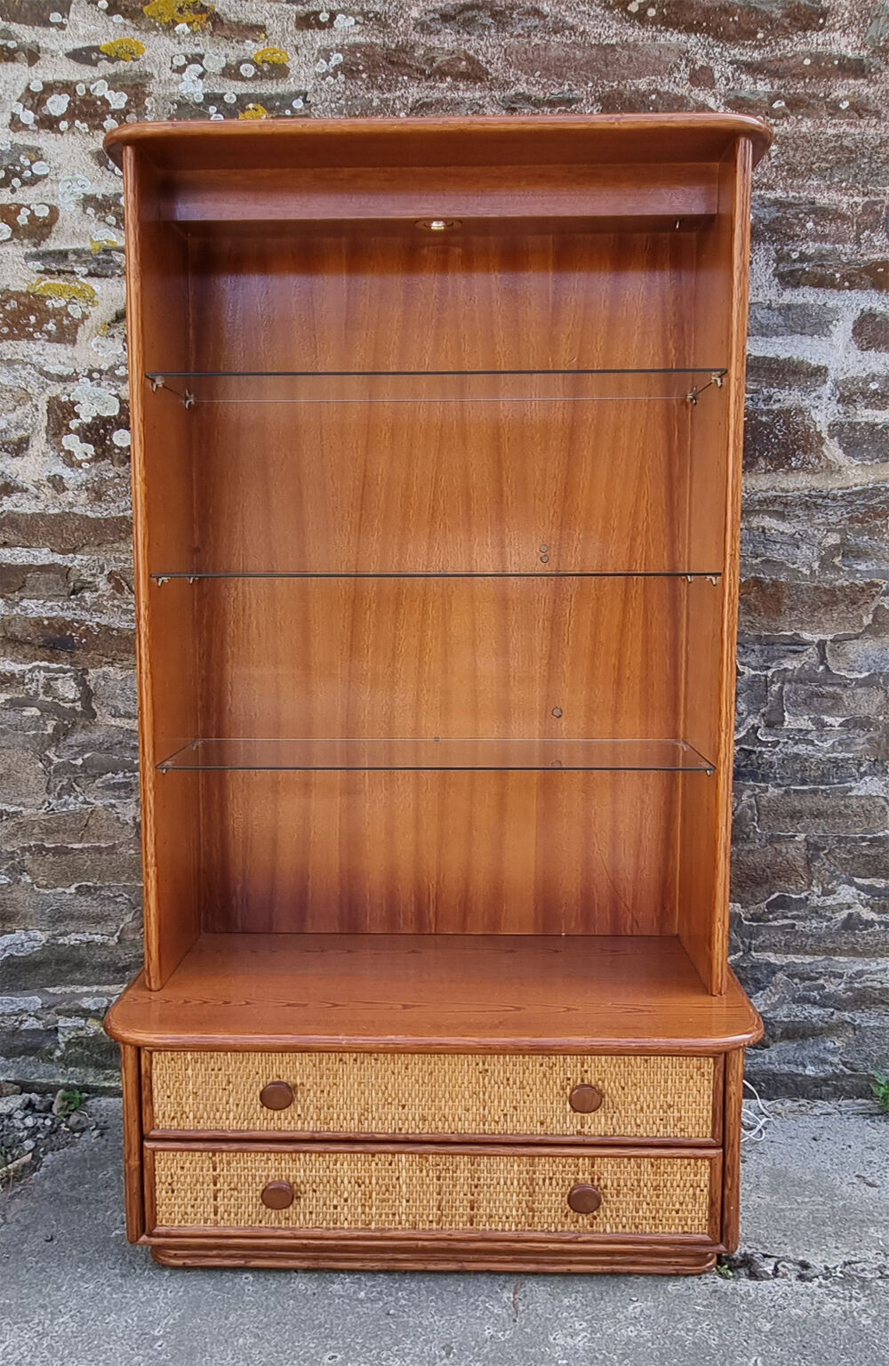 Maugrion bamboo and rattan bookcase with shelves, 1980s