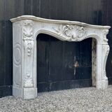 Remarkable Louis XV Style Fireplace, In Carrara Marble Circa 1880