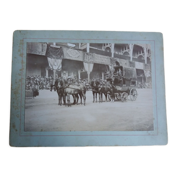 Photographie ancienne 1900 diligence chevaux tapis d'Orient, Bretagne