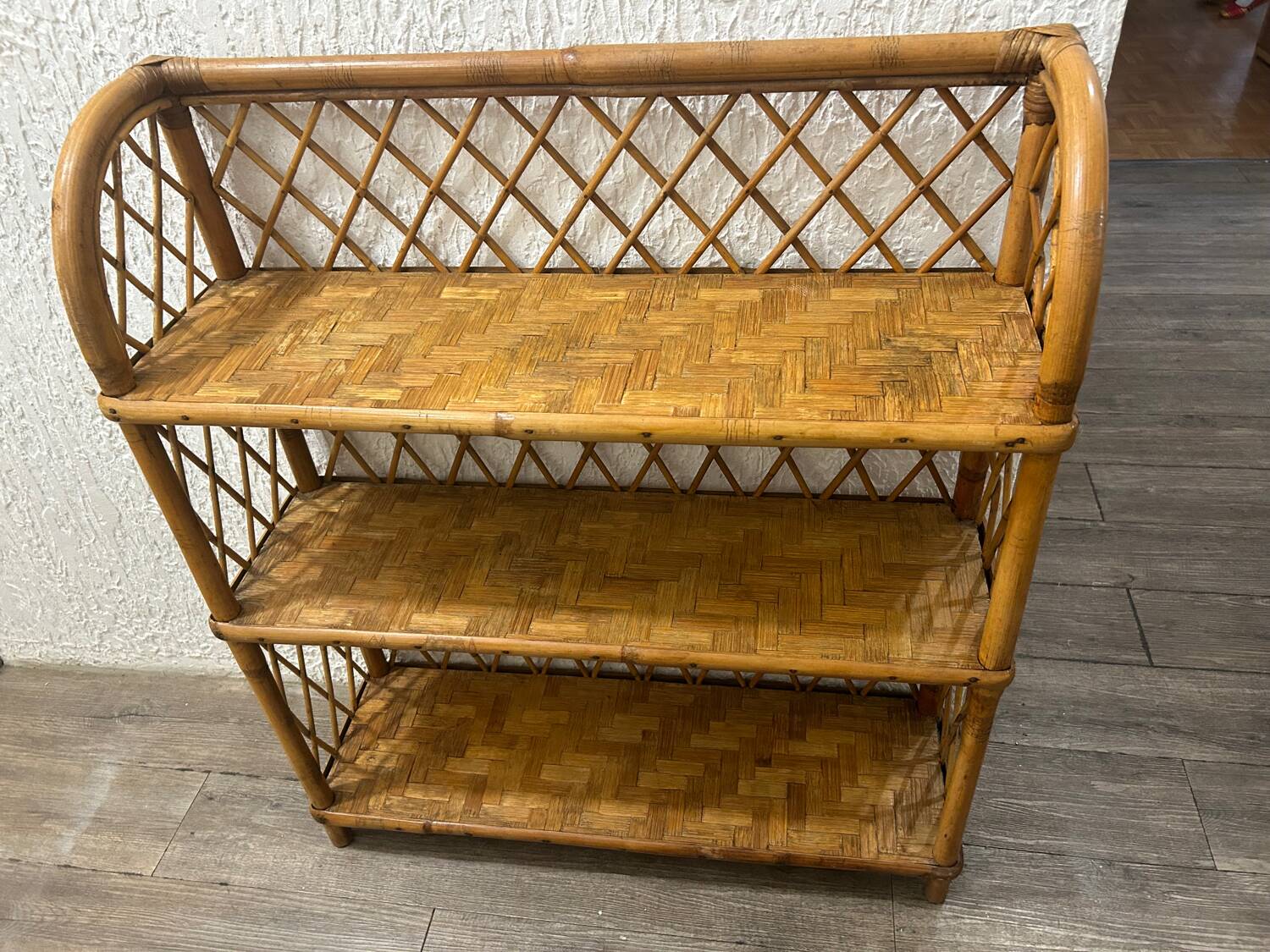 Vintage wicker rattan bookcase shelf