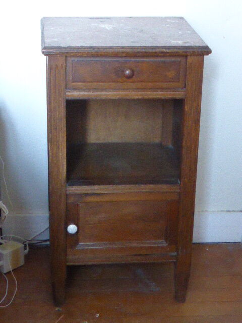 Nightstand wood and pink marble, art deco