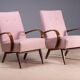 Restored bentwood armchairs by Jaroslav Šmídek, pair, Czechoslovakia, new pink upholstery, 61 × 82 × 81 cm