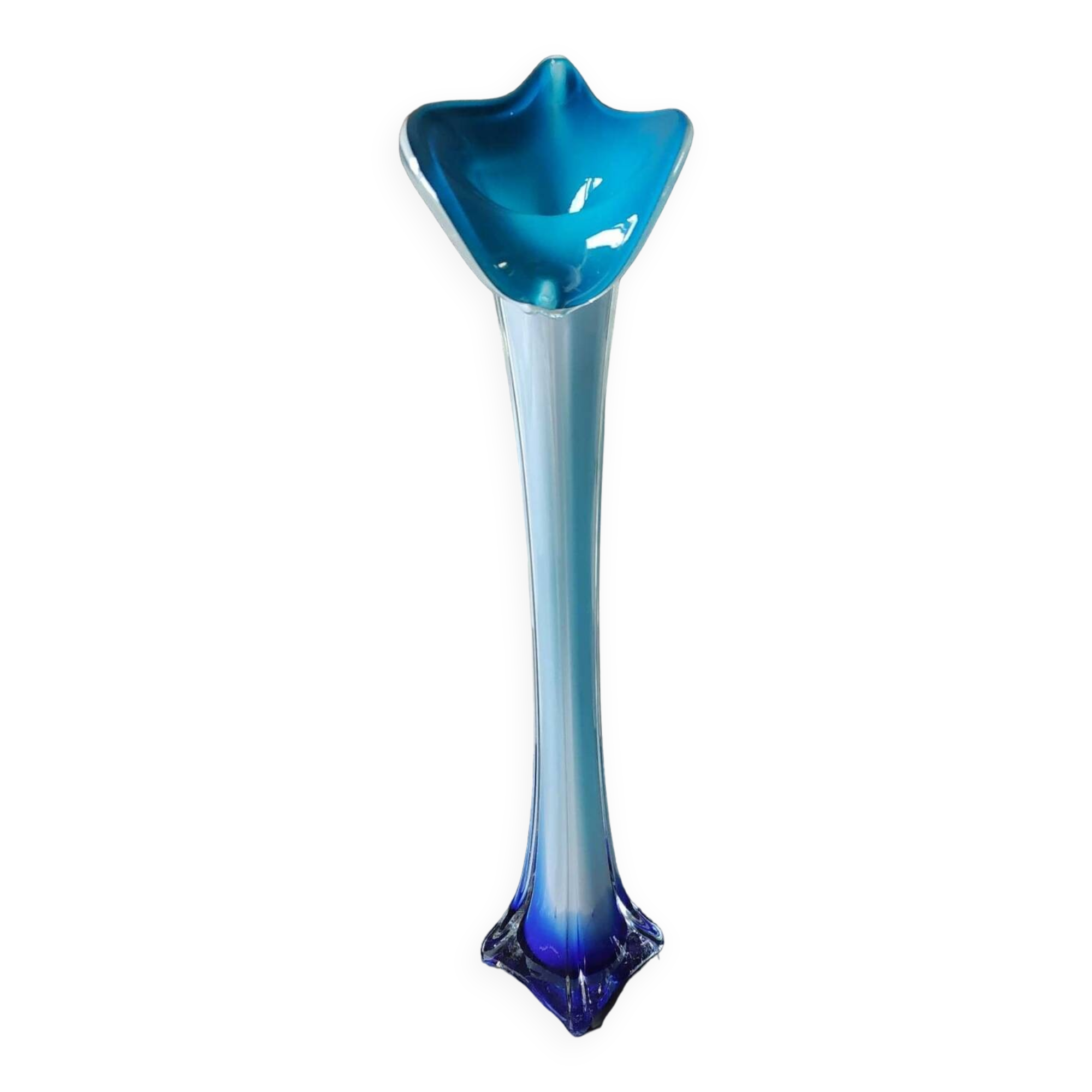 Murano Calla Vase. Floral form of Arum Flower. Blue tones. High 41 cm