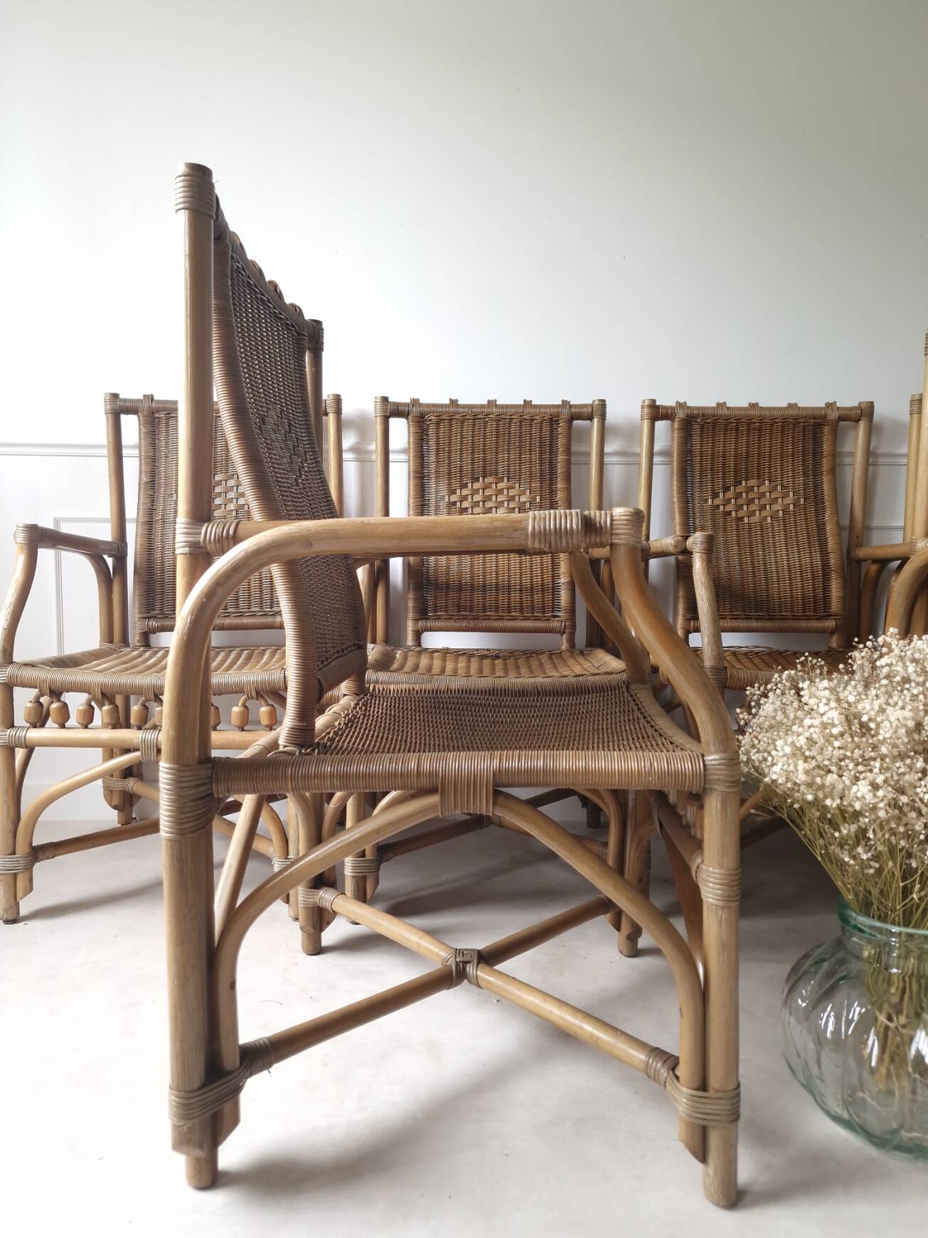Set of 6 wicker armchairs