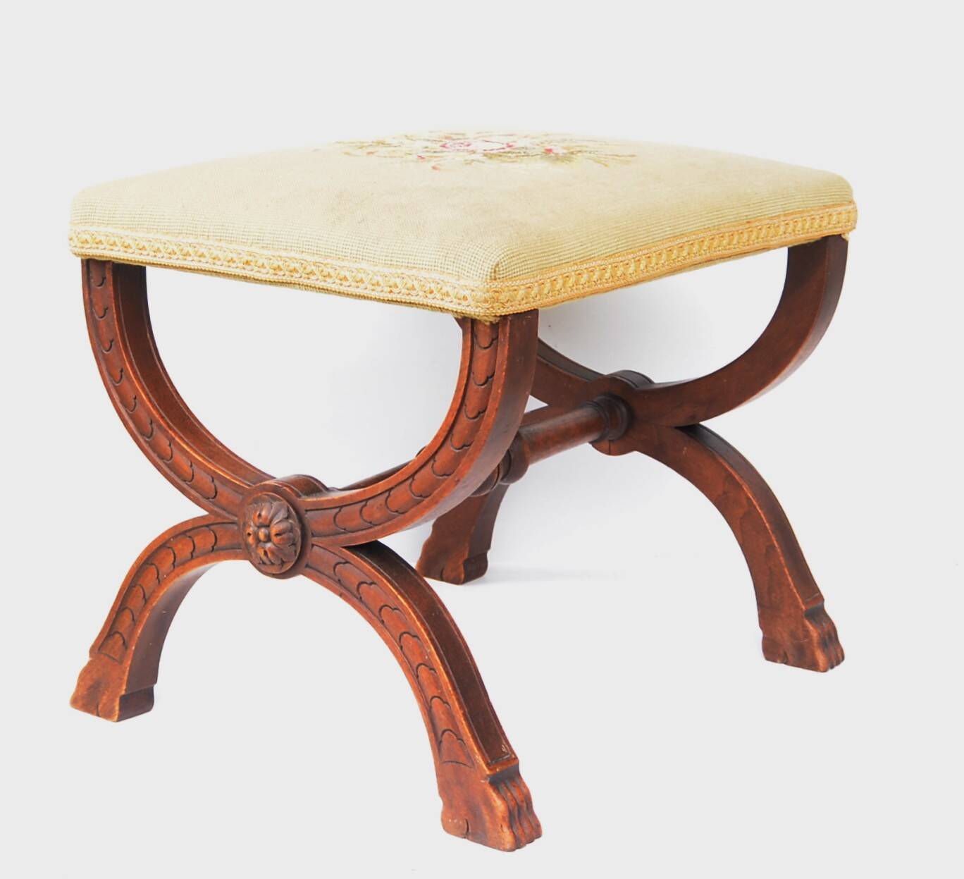 Curule Stool Empire  with Needlepoint