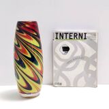 Black, Red and Yellow Encased Hand-Blown Murano Glass Flower Vase, Italy