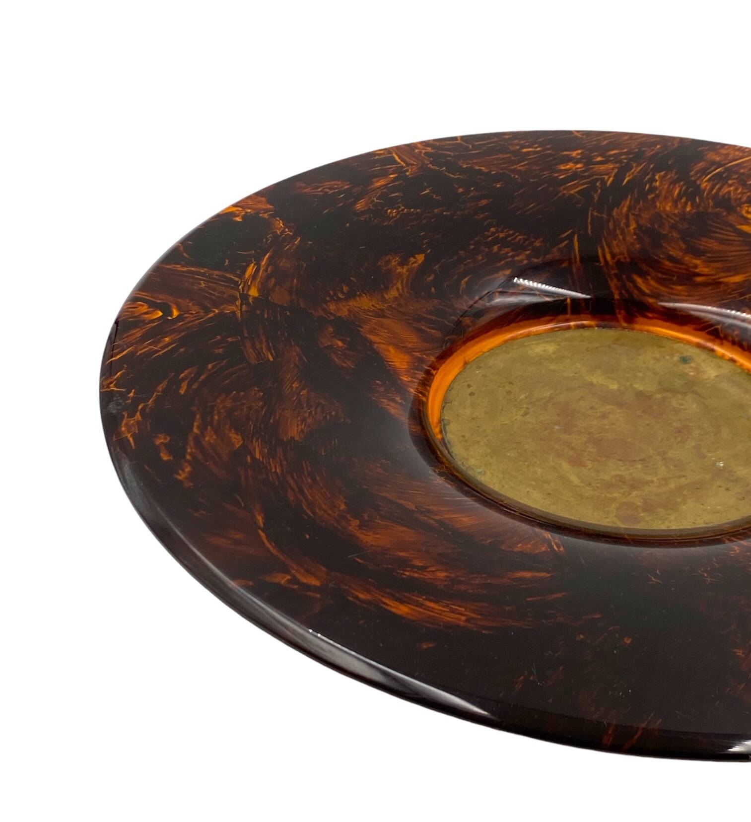 Hollywood regency brass and tortoiseshell lucite tray, Guzzini Italy 1970s