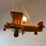 Vintage pine airplane pendant light