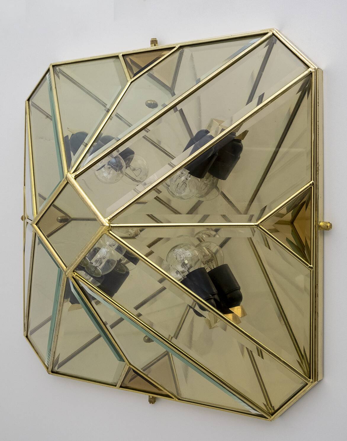 Mid-Century Modern Italian Brass and Frosted Glass Ceiling Lights, '70