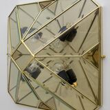 Mid-Century Modern Italian Brass and Frosted Glass Ceiling Lights, '70