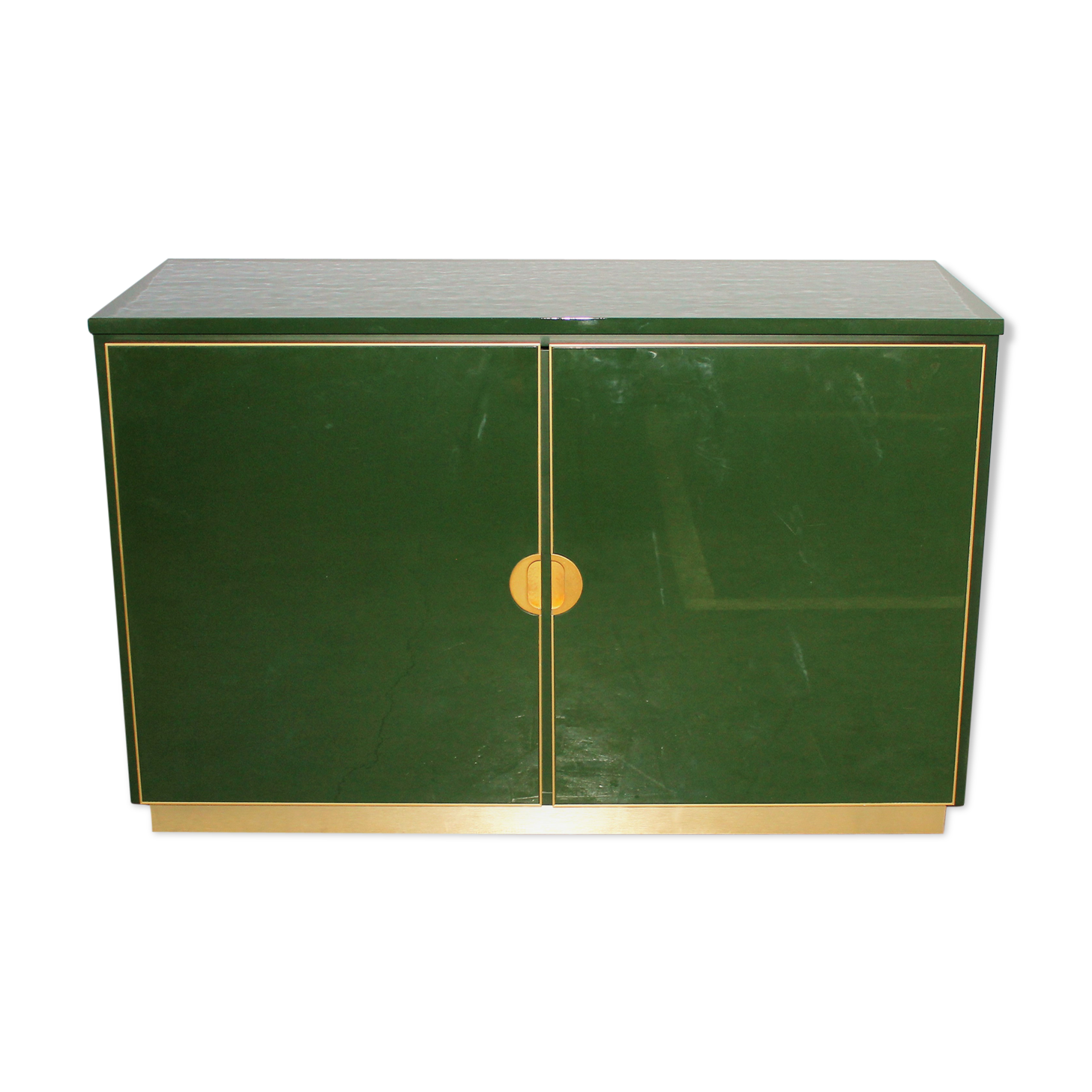 Italian emerald green and brass cabinet ,1970