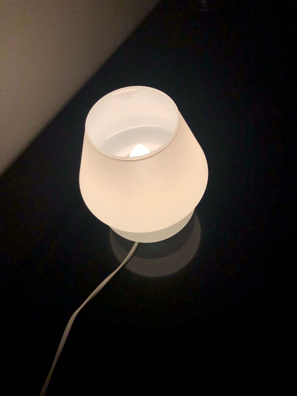small mushroom lamp in white opaline