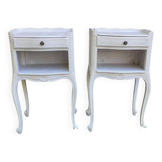 Pairs of bedside tables 1 drawer Louis xv style white