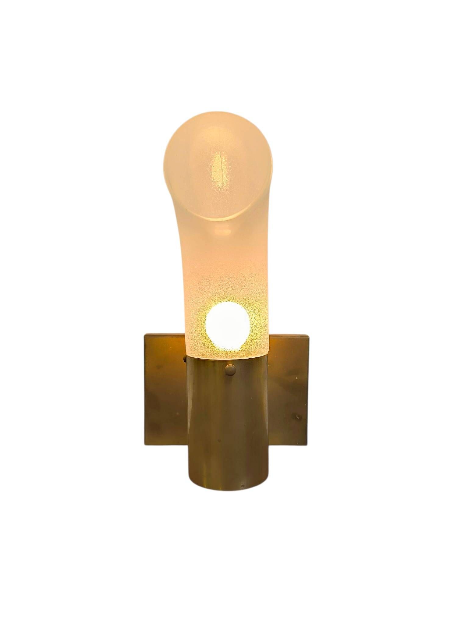 Brass and Pulegoso Glass Wall Lamp attributed to Aldo Nason for Mazzega 1960s