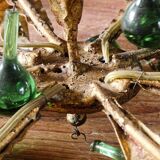 Lustre italien en tôle doré et pampilles en verre