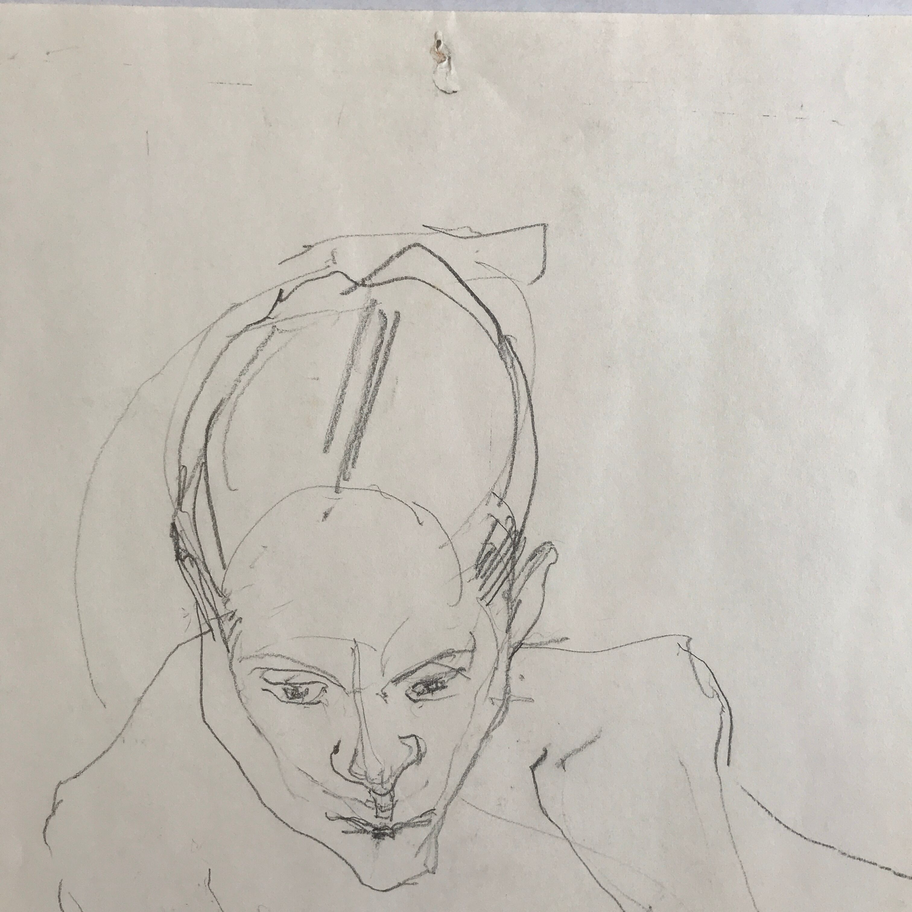 pencil sketch on paper by robert haisley, female body study, seated model