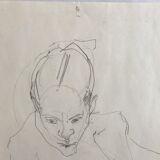 croquis au crayon sur papier de robert haisley, etude de corps féminin, modèle assis