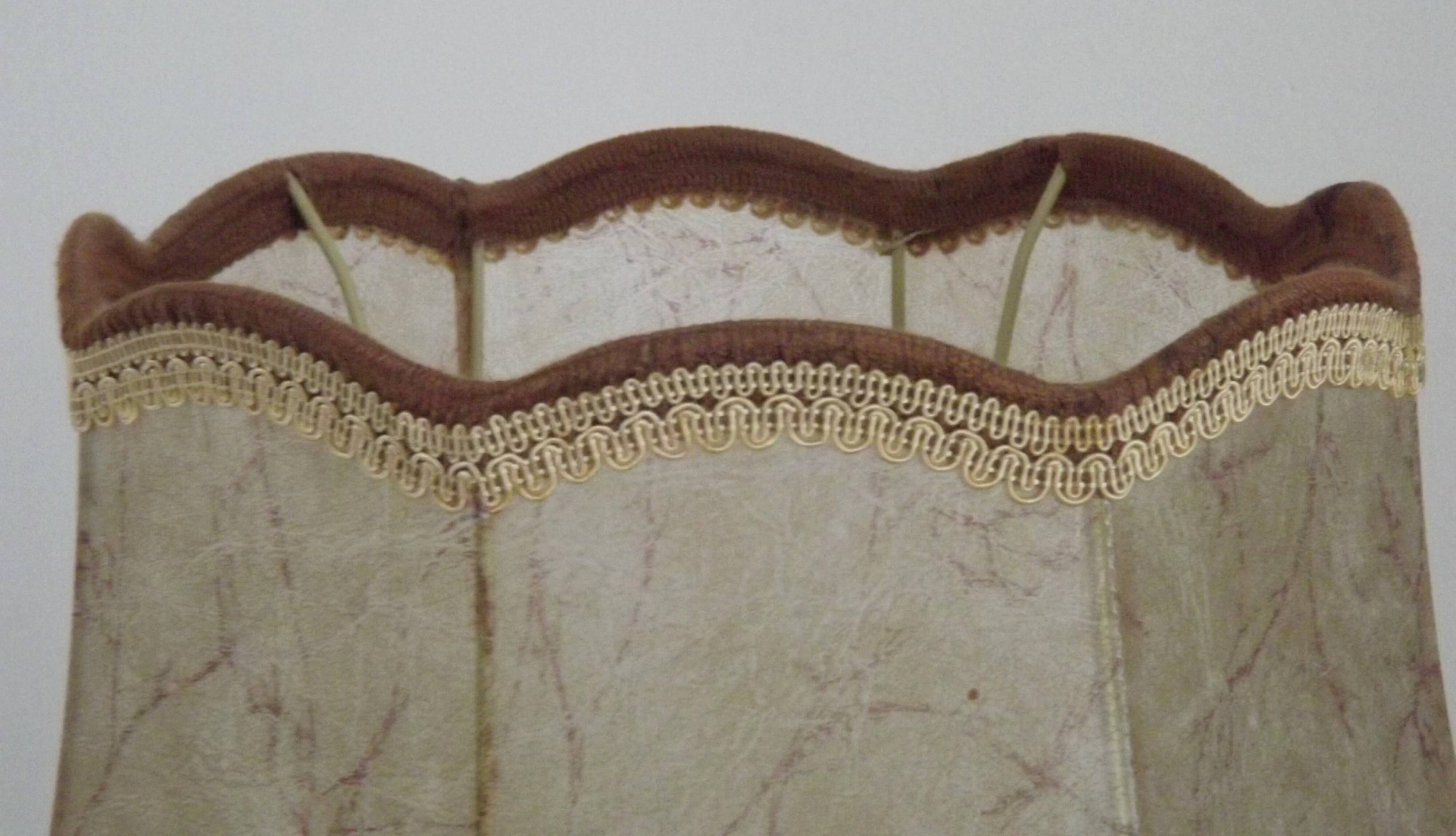 Vintage French Country Table Lamp Carved Turned Wood Base & Hide Skin Shade