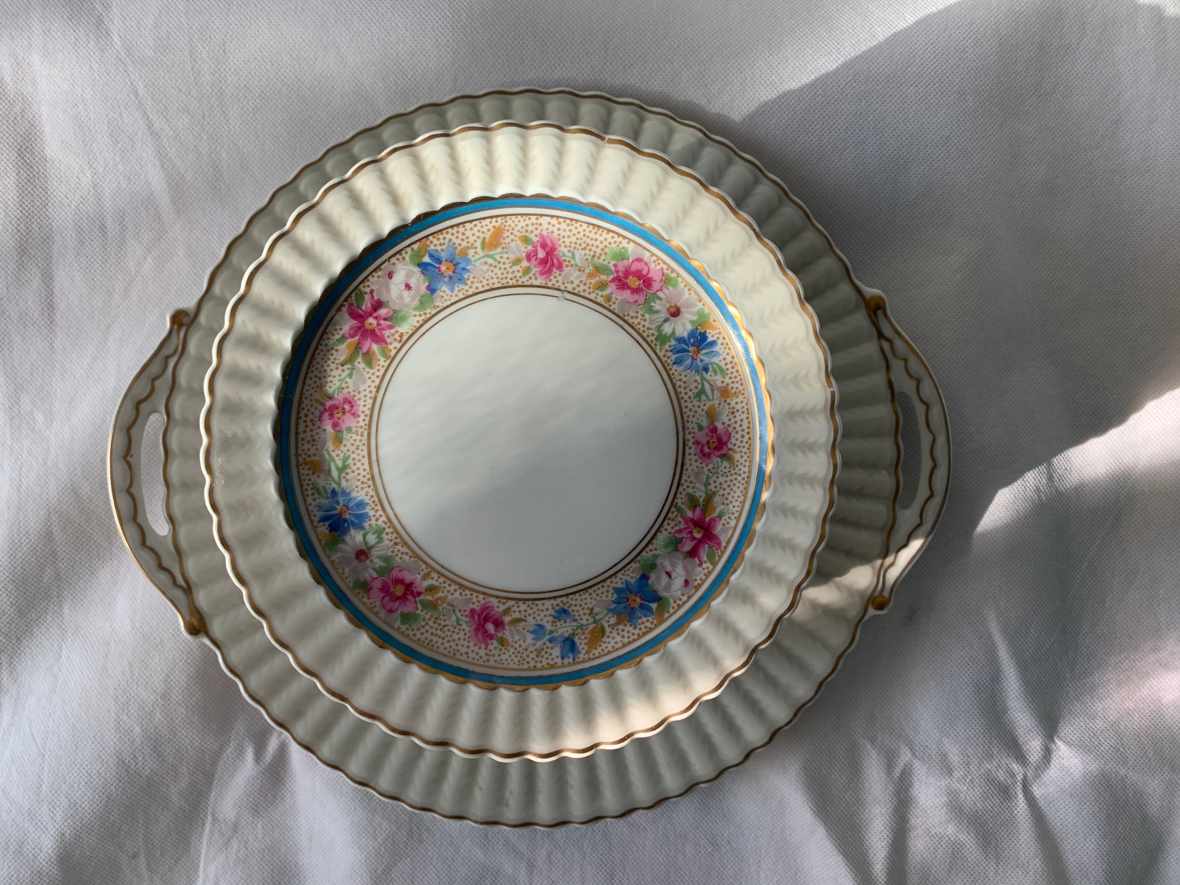 Dessert service 10 plates and a Bernardaud Limoges porcelain cake dish