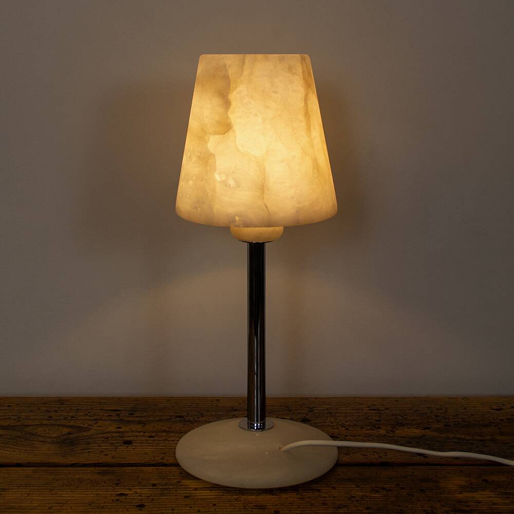 Chromed Metal And Alabaster Table Lamp, Spain, 1980's
